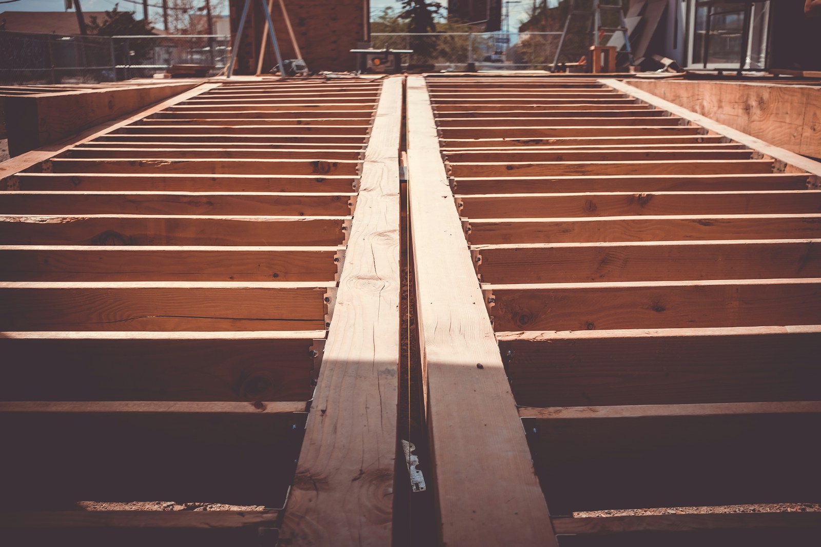 Timber floor framing during construction